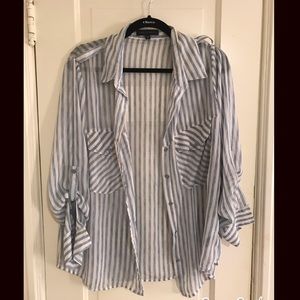 Vertical pin striped long sleeved shirt